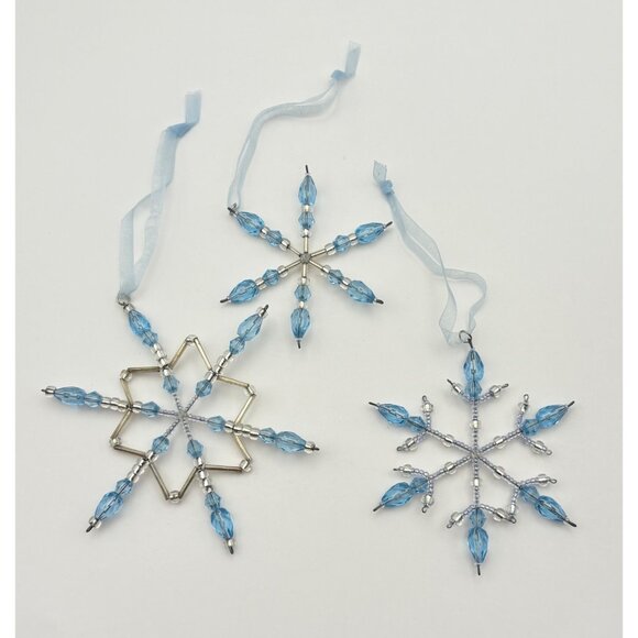 Hallmark Beaded Snowflake Christmas Ornaments Frostlight Faeries Blue Set of 3 - Picture 7 of 7